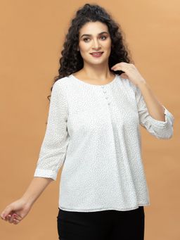 Attic Salt - White Printed Front Pleated Top