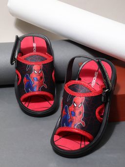 Kidsville - Kids Boys Black & Red Classic Spiderman Print Velcro Sandals