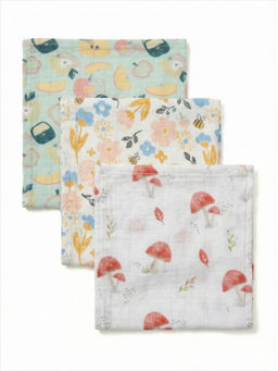 Cocoon Care - Multi-Color Muslin Cotton Printed Wash Cloth (Pack Of 3) (0-6 Months)