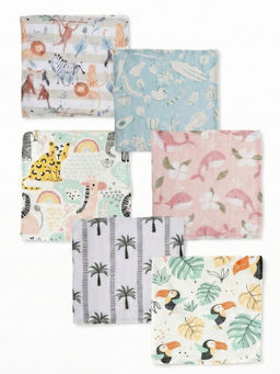Cocoon Care - Multi-Color Muslin Cotton Printed Wash Cloth (Pack Of 6) (0-6 Months)