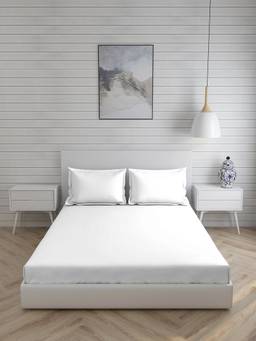 Layers - Be Bold Cotton 144 TC King Sized Double Bedsheet Set (White)