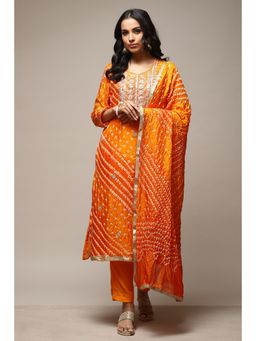 Biba - Orange Silk Blend Unstitched Suit (Set of 3)