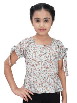 TINY GIRL - Green Half Sleeves Floral Printed Top