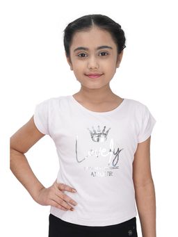 TINY GIRL - WhiteHalf Sleeves Lovely Amour Crown Foil Printed Top