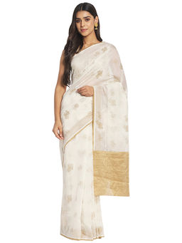 Fabindia - Off White Butta Cotton Silk Saree