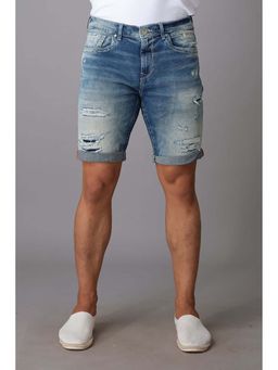 ROOKIES - Med Blue Slim Fit Cotton Spandex Denim Shorts