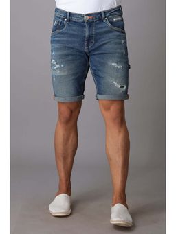 ROOKIES - Med Blue Slim Fit Cotton Spandex Denim Shorts