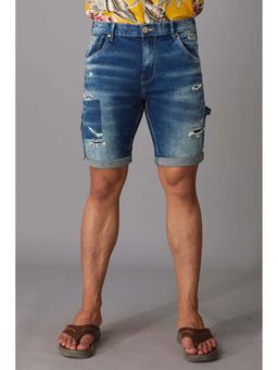 ROOKIES - Med Blue Slim Fit Cotton Spandex Denim Shorts