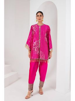 AKARA - Women's Fascia Pink Embellished Kurti with Pakistani Salwar (Set of 2)