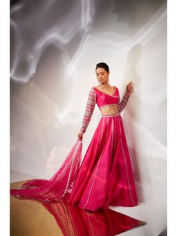 AKARA - Women's Pink Embellished Stitched Blouse with Lehenga and Dupatta (Set of 3)