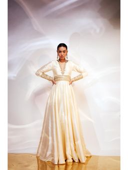 AKARA - Women's Ivory A Line Embellished Maxi Dress