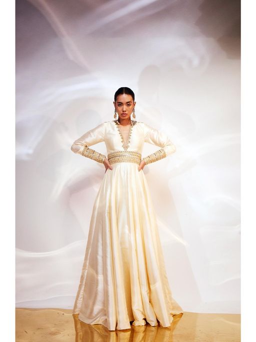 Buy AKARA Women's Ivory A Line Embellished Maxi Dress (XS) Online