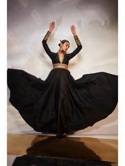 AKARA - Women's Black A Line Embellished Maxi Dress