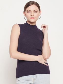 98 Degree North - Women D Purple Self Design High Neck Sweater