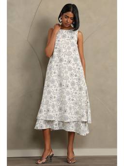 Soch - Women Off White Floral Linen Dress