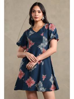 Soch - Women Teal Abstract Rayon Dress