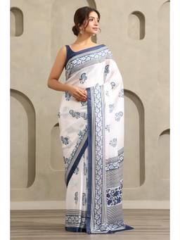 Soch - Women Off White Floral Crepe Saree with Unstitched Blouse