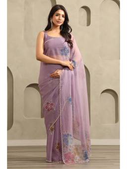 Soch - Women Lavender Floral Organza Saree with Unstitched Blouse