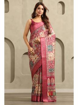 Soch - Women Wine Woven Viscose Saree with Unstitched Blouse