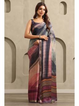 Soch - Women Purple Woven Chinon Saree with Unstitched Blouse
