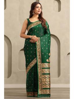 Soch - Women Green Woven Viscose Saree with Unstitched Blouse