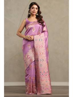 Soch - Women Lavender Woven Art Silk Saree with Unstitched Blouse