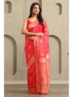 Soch - Women Pink Woven Art Silk Saree with Unstitched Blouse