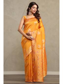 Soch - Women Mustard Woven Art Silk Saree with Unstitched Blouse