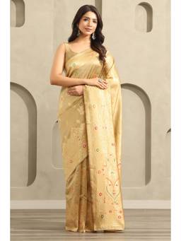 Soch - Women Beige Woven Art Silk Saree with Unstitched Blouse