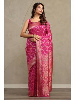 Soch - Women Pink Woven Art Silk Saree with Unstitched Blouse
