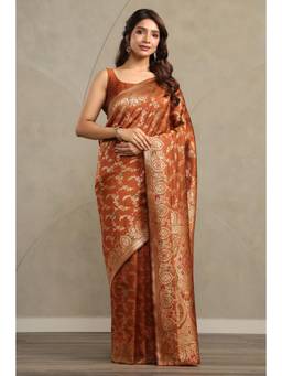Soch - Women Brown Woven Art Silk Saree with Unstitched Blouse