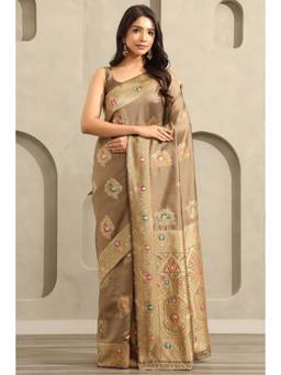 Soch - Women Brown Woven Art Silk Saree with Unstitched Blouse