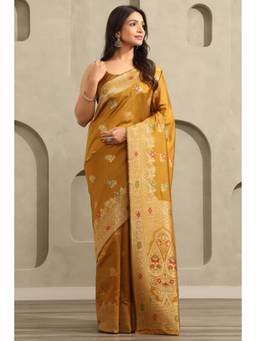 Soch - Women Brown Woven Art Silk Saree with Unstitched Blouse