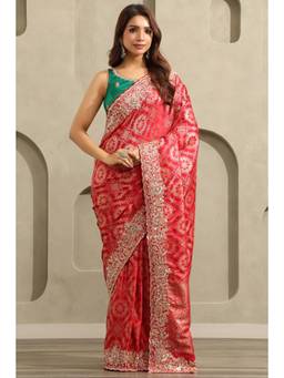 Soch - Women Maroon Embellished/Sequined Viscose Blend Saree with Unstitched Blouse