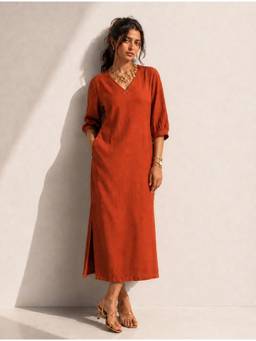 trueBrowns - Women Rust Solid/Plain Viscose Dress