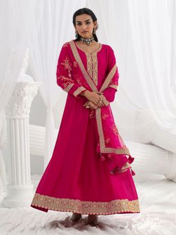 Libas - Pink Floral Zari Embroidered Kurta and Dupatta