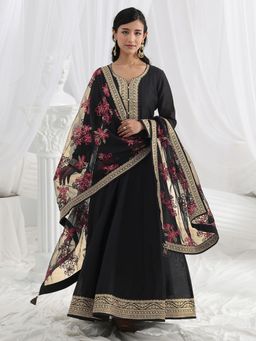 Libas - Black Floral Zari Embroidered Kurta and Dupatta