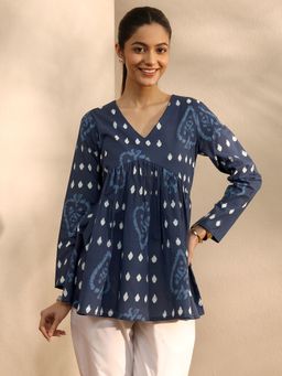 Libas - Blue Ethnic Motif Printed Anarkali Style Tunic