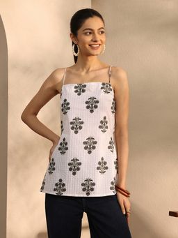 Libas - White Floral Motif Printed Straight Kurti