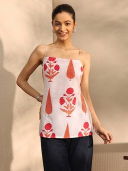 Libas - White Floral Motif Printed Straight Kurti