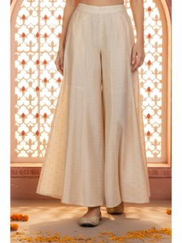 Aurelia - Women's Cream Chanderi Buti Flared Palazzo