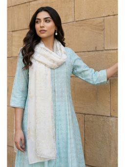 Aurelia - Women's White Floral Foil Printed Georgette Dupatta