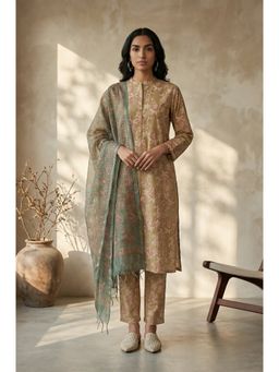 Folksong - Women's Green Floral Block Printed Cotton Blend Dupatta