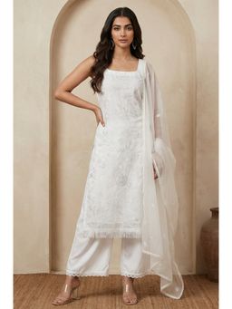 W - Thread Embroidered Organza Dupatta