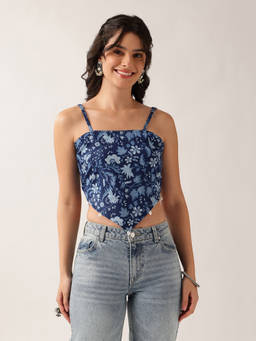 Vbuyz - Women Blue Cotton Sleeveless Top