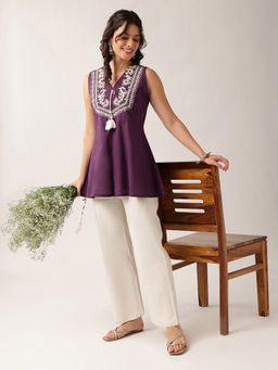 Vbuyz - Women Magenta Cotton Sleeveless Tunic