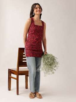 Vbuyz - Women Red Cotton Sleeveless Tunic