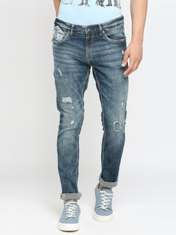 Spykar - Dark Blue Cotton Slim Fit Narrow Length Jeans For Men (skinny)