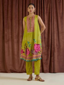 THREE-THREE - Kova Kurta with Pant - Green