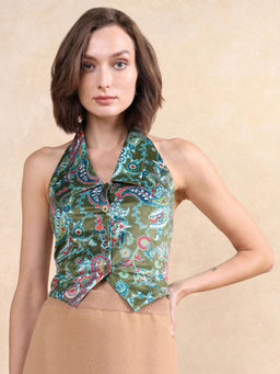 RAREISM - Camder Primary Multi Paisley Print Fitted Crop Waist Coat